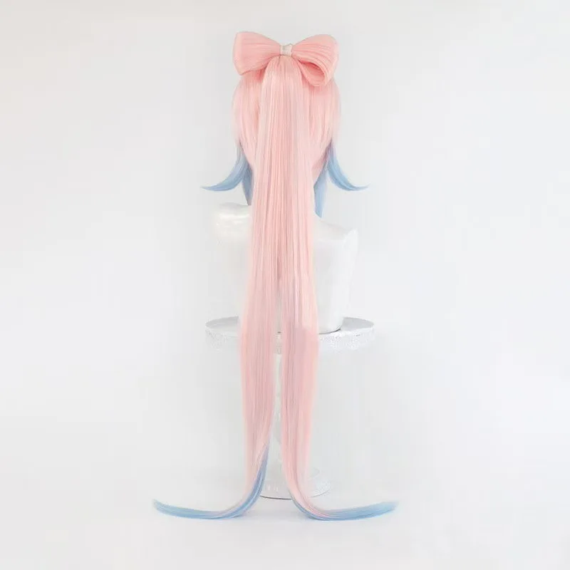 

Genshin Impact Xingqiu парик для косплея, длинный хвост, боковой пробор, заколка для волос, бант, постепенное изменение цвета, розовый и синий парик