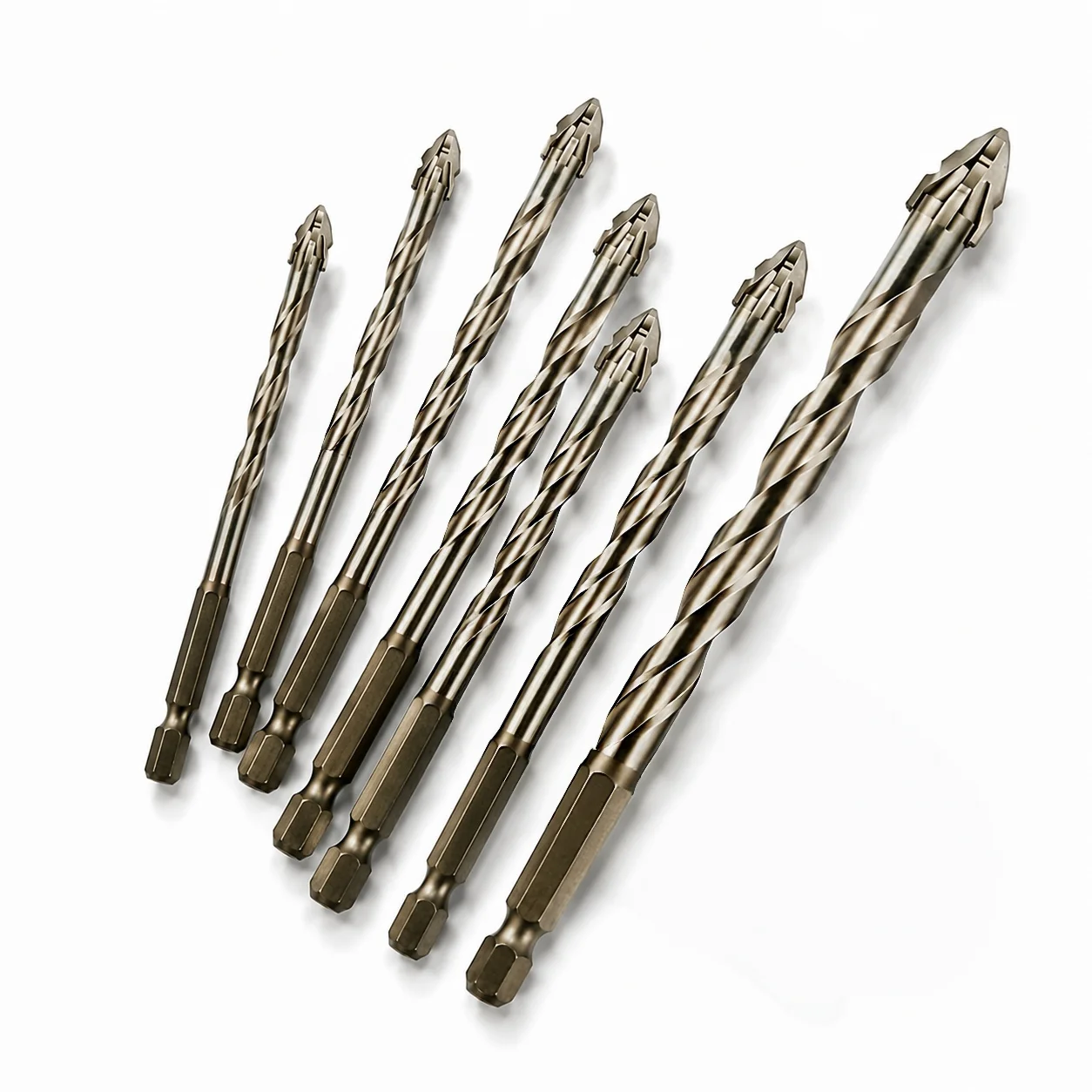 7Pcs Carbide Cross Tip Drill Bits Hex Shank Multi‑Purpose Drilling for Tile Brick Glass Wood Concrete