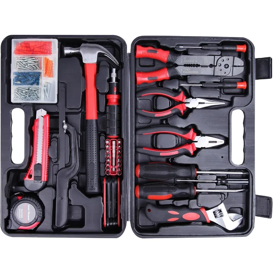 

160 Piece General Household Hand Tool Set Kit with Plastic Toolbox for Home Repairs DIY Projects and Electrical Work Comprehens