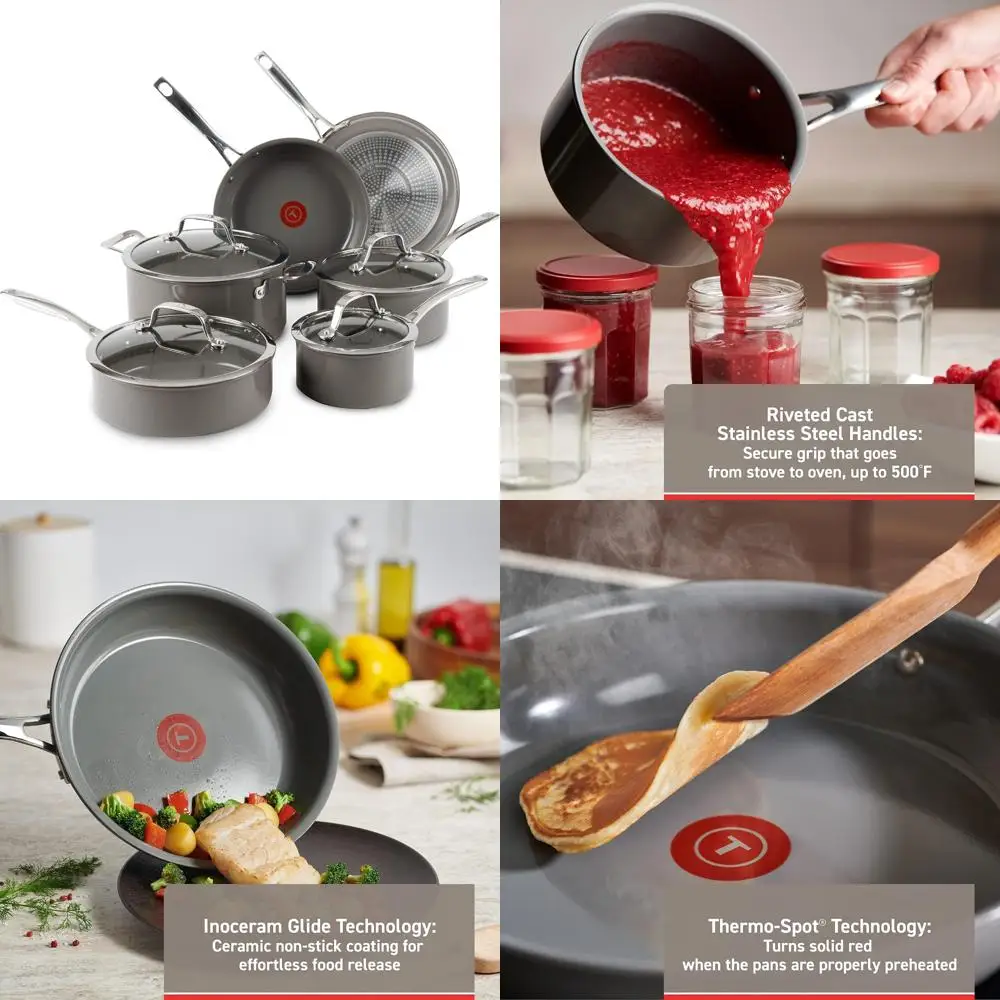 

Набор посуды T-fal Ceramic Excellence из 10 предметов, с антипригарным покрытием, для индукции и в духовке, серый