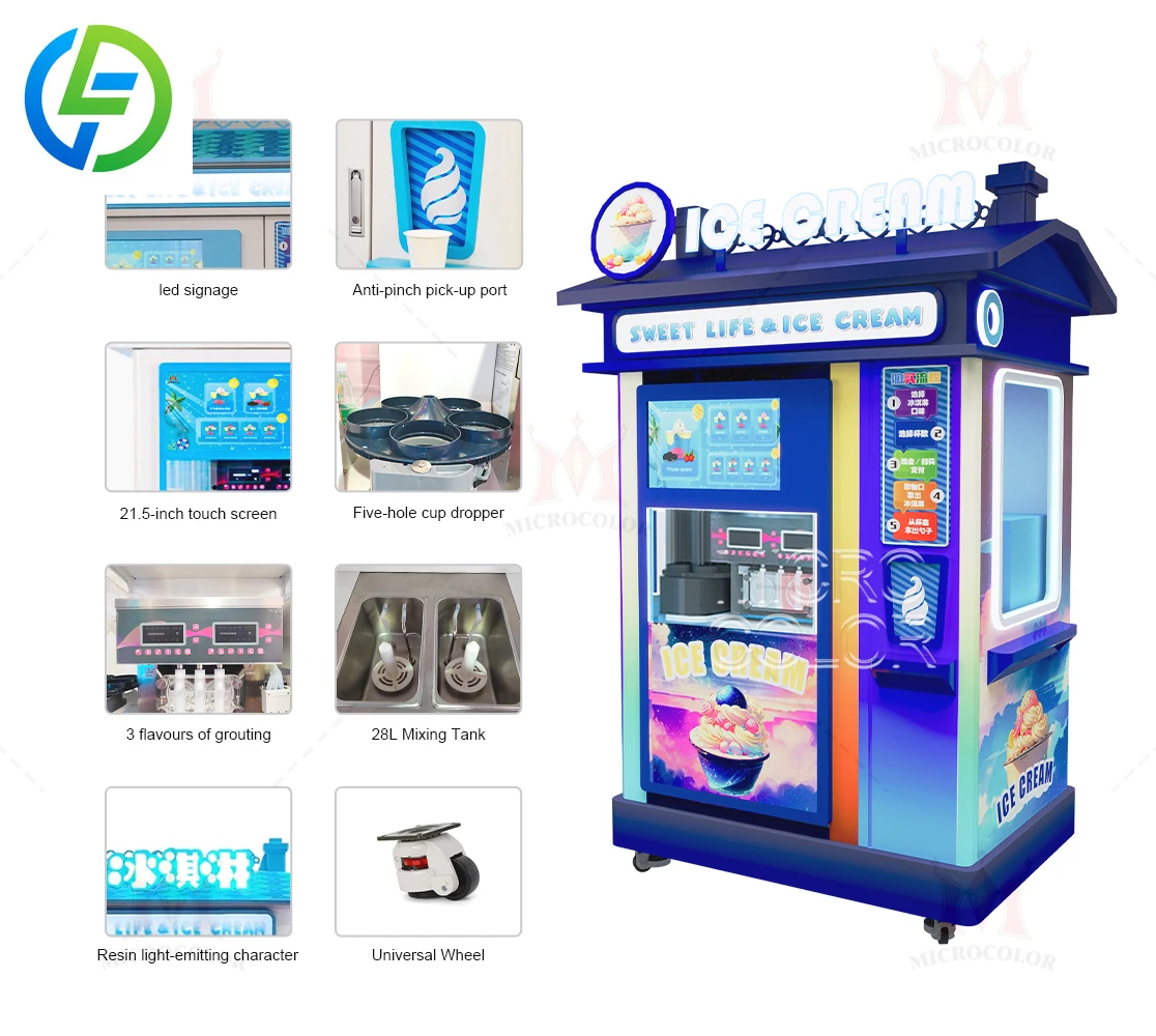 24 Hour Yogurt Soft Ice Cream Vending Machine Customized with Coin QR Code Token Payment System Commercial Grade