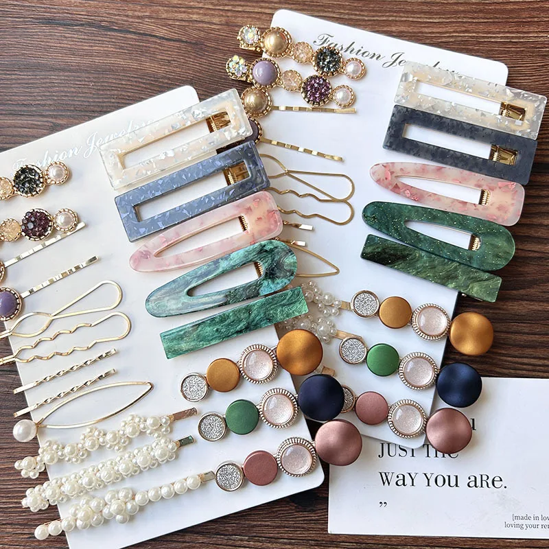 

20pcs/set Rhinestone Pearl Hairpins For Women Fashion Acetate Geometric Side Clamp Hair Clip Barrettes Headwear Hair Accessories