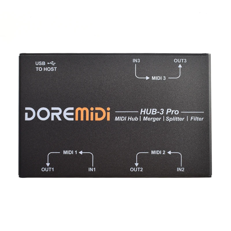 DOREMiDi MIDI HUB-3 Pro obsługuje łączenie urządzeń MIDI DIN z komputerami Routing portów MIDI i filtrowanie wiadomości MIDI