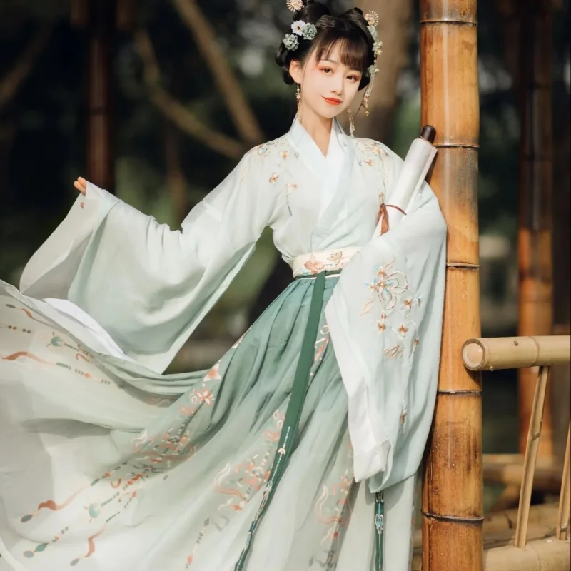 Chinese Style Hanfu Dress Women Traditional Elegant Floral Embroidery Princess Dresses Oriental Fairy Cosplay Stage Dance Robe