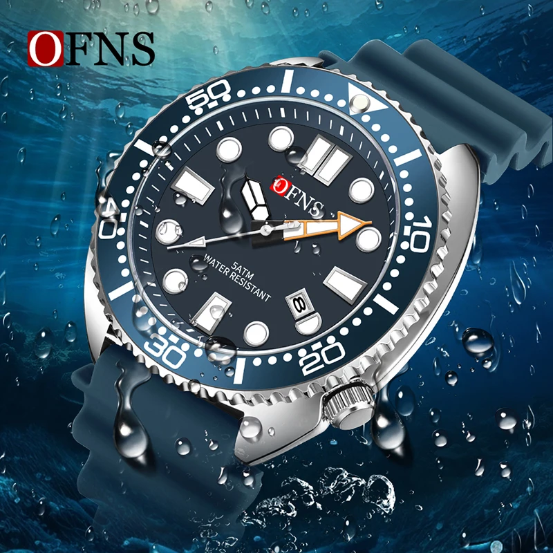 OFNS 8033 New Simple Quartz Watch Men's Waterproof Night Light Calendar Watches Silicone Strap Fashion Casual Men's Wristwatch