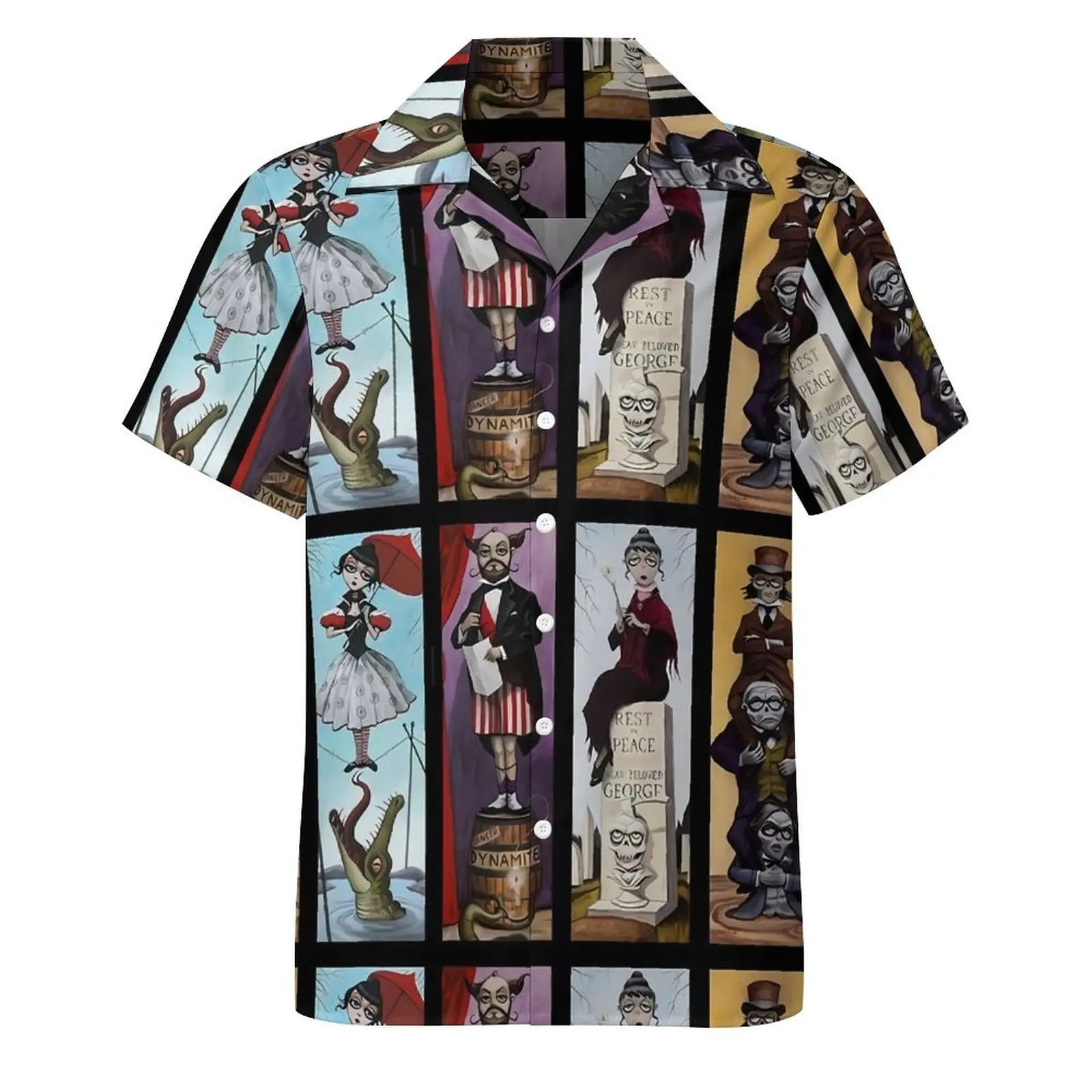 Haunted Mansion Beach Shirt Men Stretching Portraits Elegant Casual Shirts Summer Short Sleeve Comfortable Oversize Blouses