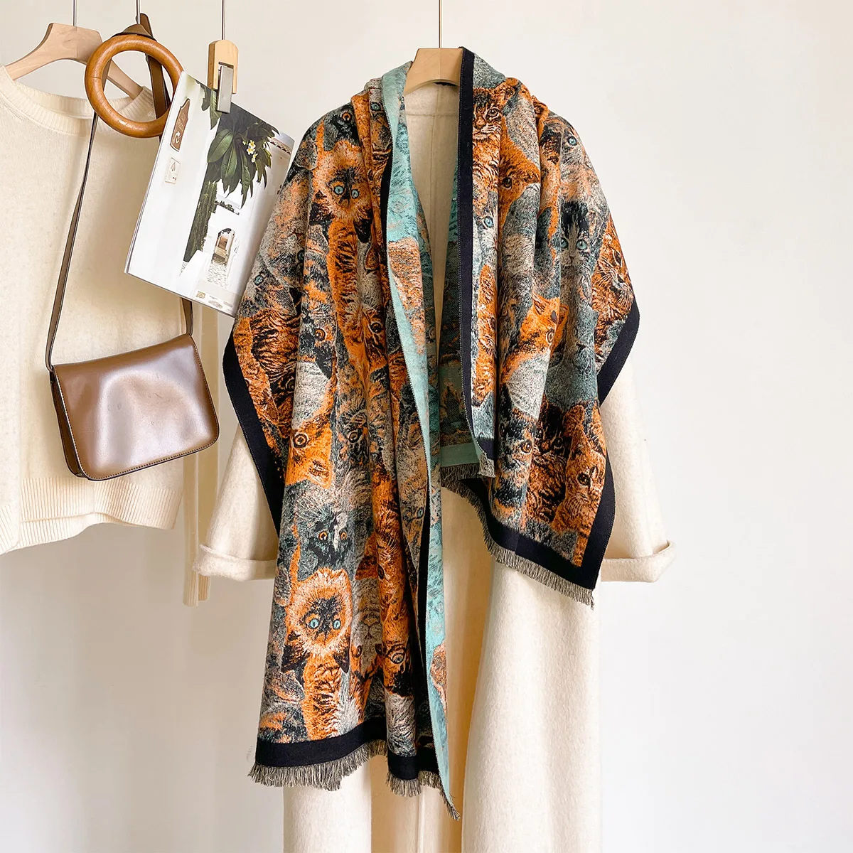 Oil Painting Scarf Cashmere Feel Female Long Scarf Autumn Winter Thick Warm Shawl Wrap High Quality Scarves Pashmina Desigual