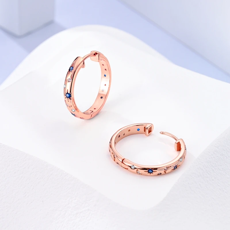 

100 %925 Sterling Silver Earrings Women Rose Gold Brilliant Starlight Hoop Earring For Anniversary Wedding Jewelry Gift