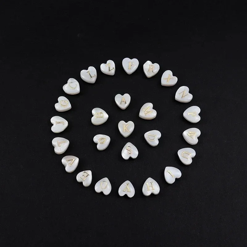 Heart Freshwater Shell Alphabet Bead 26 English Letters White Mother of Pearl Jewelry Making DIY Bracelet Pendant Accessories