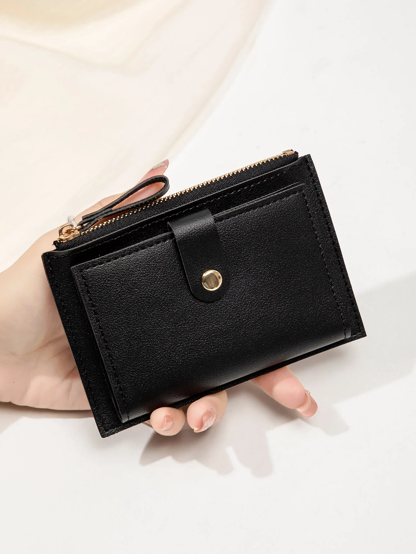 Fashionable Simple and ultrathin women's short Wallet Lightweight Portable ID Card Credit Card Holder Bifold Zipper Small Wallet - view 3