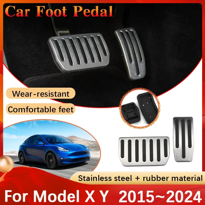 

Car Pedal Pad Cover For Tesla Model X Y 2015~2024 Non-slip Stainless Steel Accelerator Brake No Drilling Foot Pedals Accessories