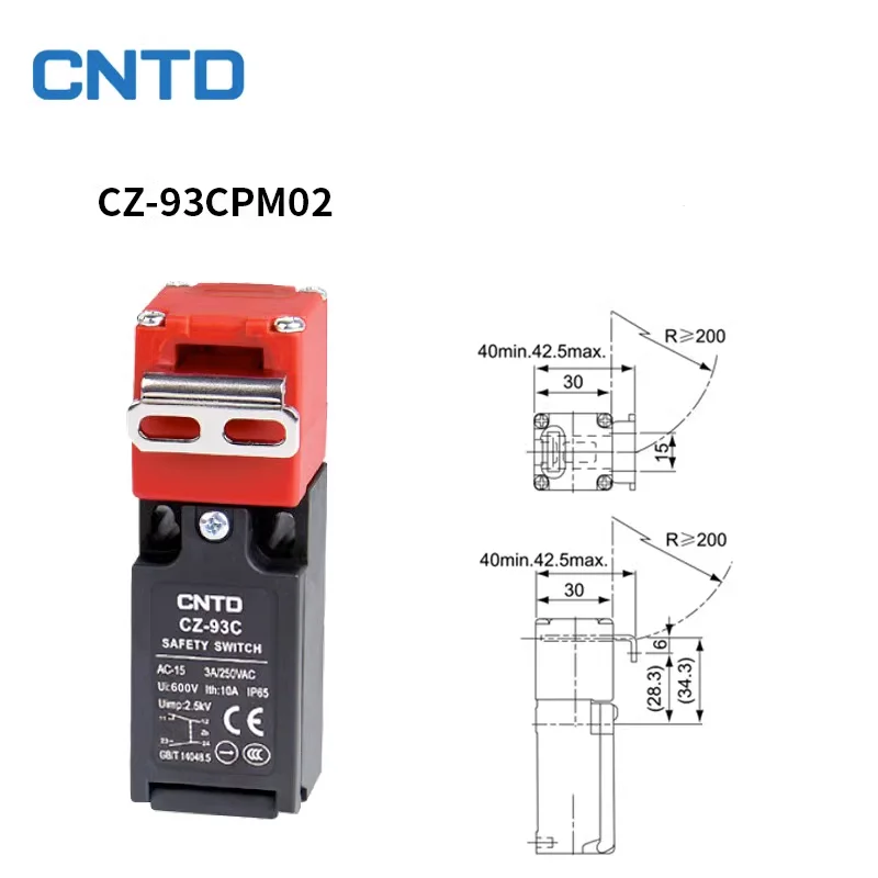 CNTD Limit Switch K1 K2 K3 CZ-93C Series (1NO1NC) Safety Door Micro CZ-93B (2NC) Vertical Interlock 10A 400V