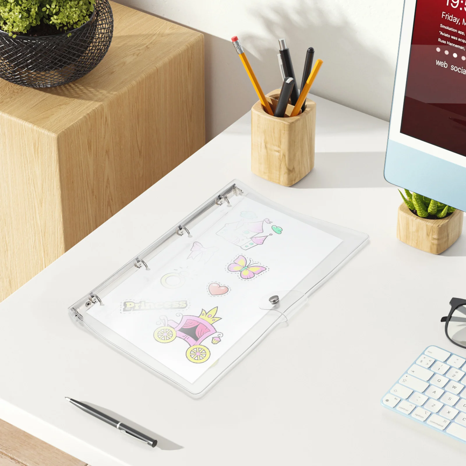 Cartella di copertura per notebook trasparente con raccoglitore a fogli mobili in plastica A4 per album di studio per ufficio