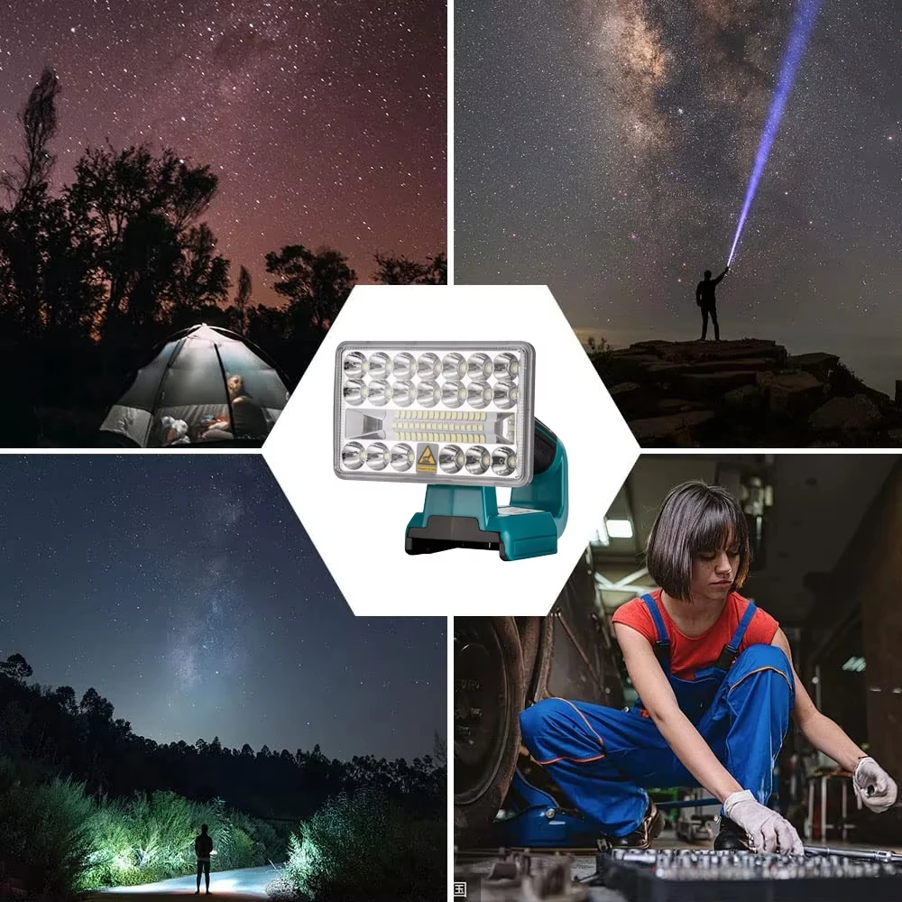 Linterna LED para exteriores, foco inalámbrico para Makita, 14,4 V, 18V, LXT BL1430, BL1850, BL1860B, batería de iones de litio de 5 pulgadas con USB