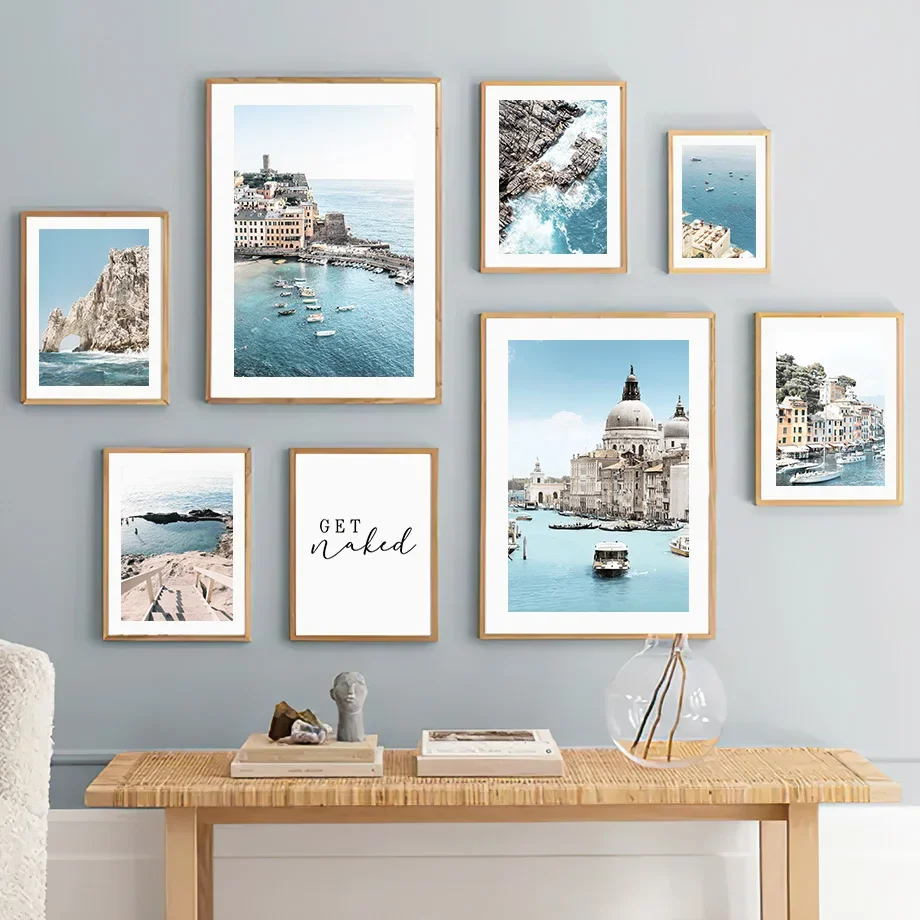 Wall Art Canvas Painting Blue Water City Europ Castle Sailboat Nordic Posters And Prints Wall Pictures For Living Room Club Home