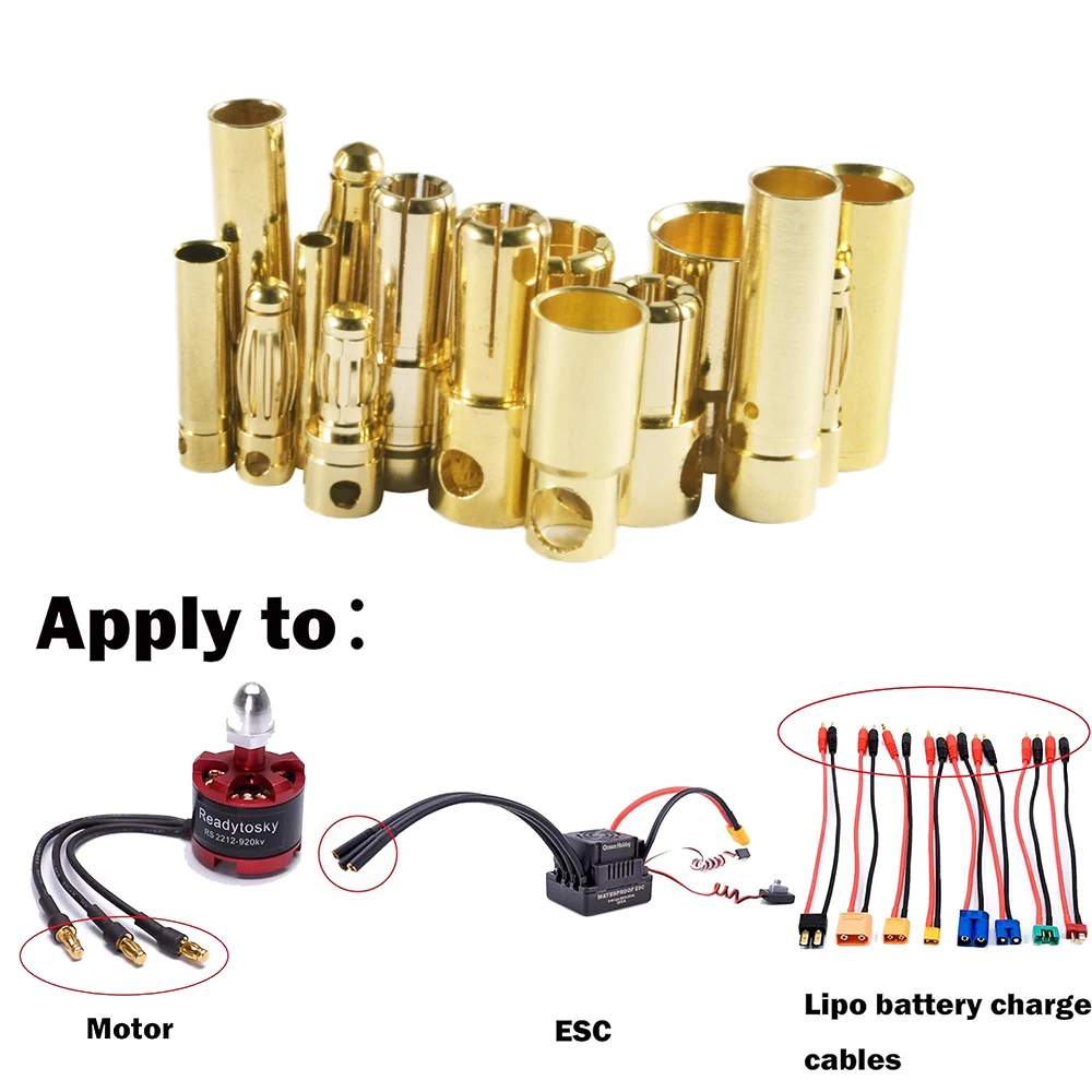 9IMOD 5/10Pair RC Bullet Connectors 2/3/3.5/4.0/5/5.5/6/8mm Male Female Banana Bullet Connector Plug Gold-plated Adapter