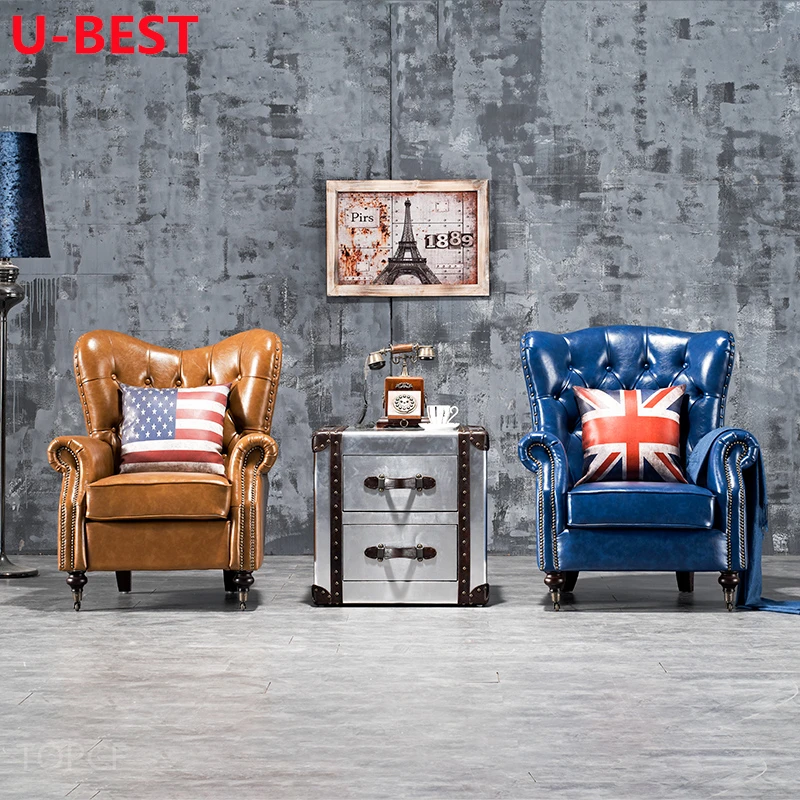 

U-Best American Vintage Style Leather Bar American Single Sofa Chair Midcentury Living RoomClassicDesign Sofa Living Room Sofas