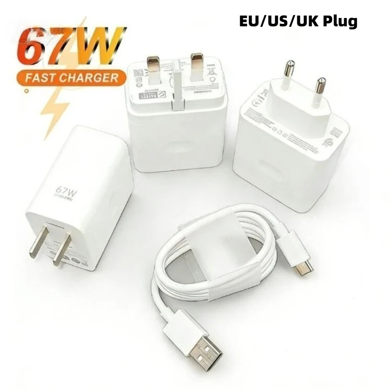 

67W Super Vooc Charger EU/US Fast Charge Adapter Usb Type C Cable For OPPO Reno 9 8 7 6 Pro Ace 2 A97 Find N X6 X5 X3 Pro
