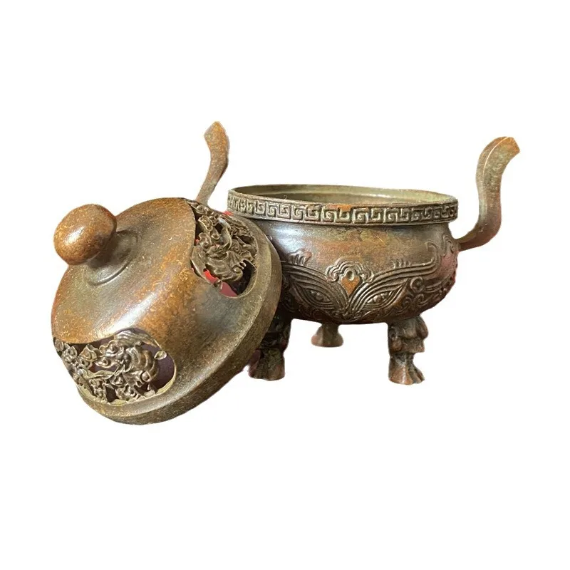 Antique-style incense burner ornament, made of alloy with a distressed finish, vintage home interior decoration, burner with a c
