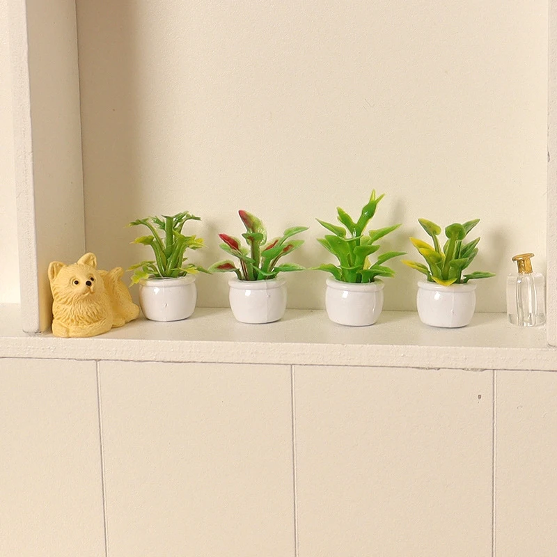 4 Uds. 1:12 casa de muñecas en miniatura hoja verde plantas en macetas maceta bonsái modelo decoración de jardín juguete accesorios para casa de muñecas