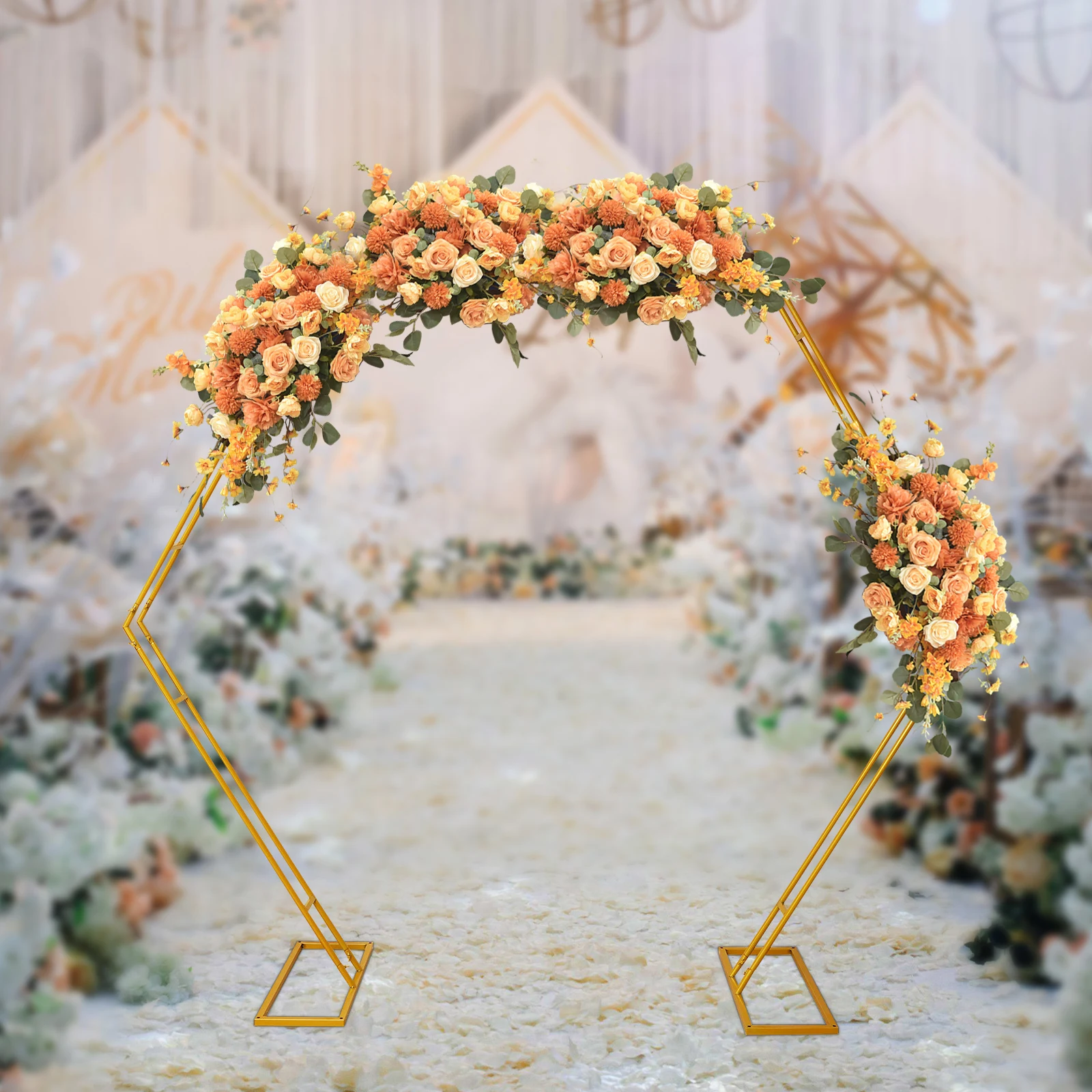 

Metal Hexagon Wedding Arch Frame Backdrop Stand Flower Balloon Hoop Frame Rack Background Garden Arbor Party Decorations