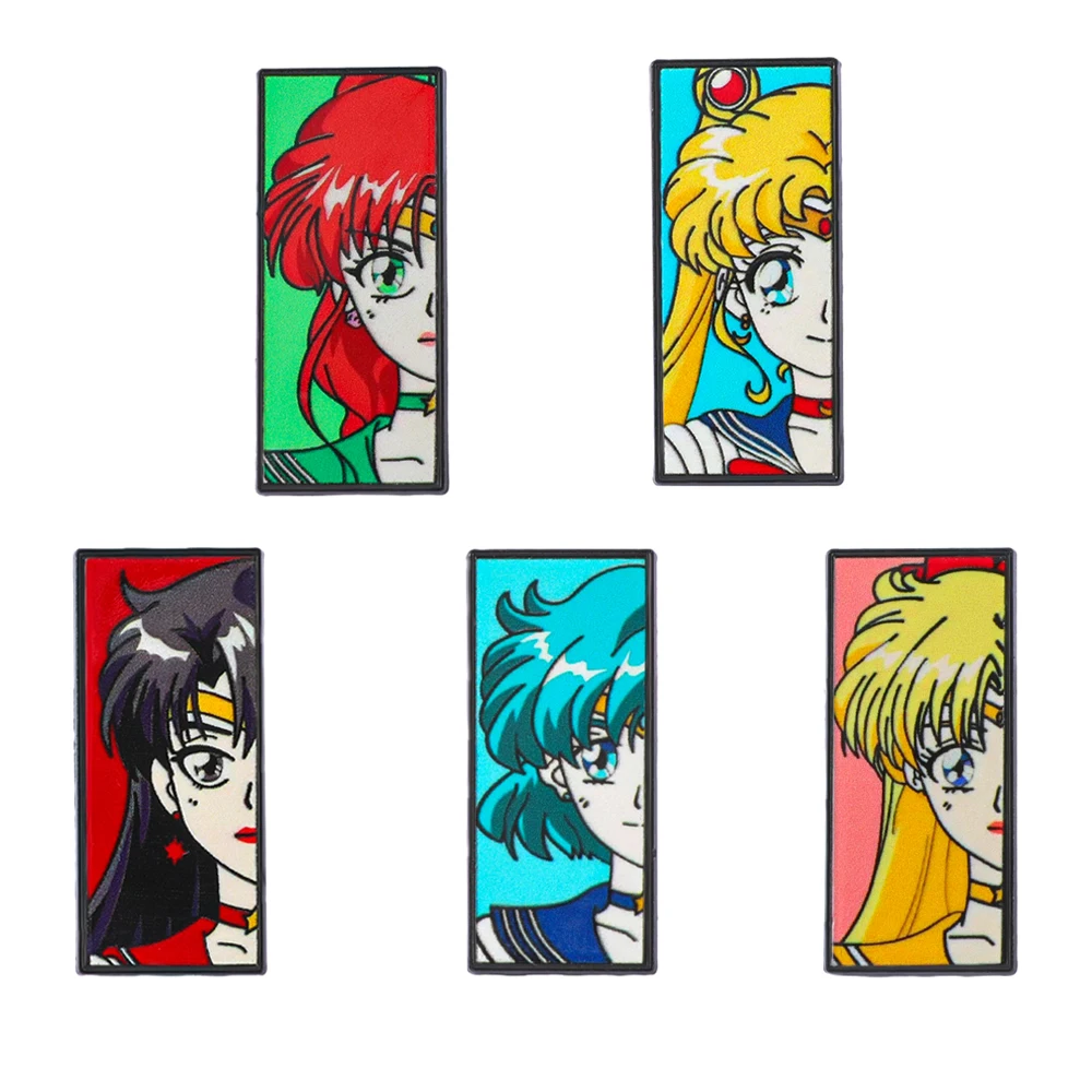 5 Pcs Anime Cartoon Brooch Fashion Cute Girl Enamel Pin Meta