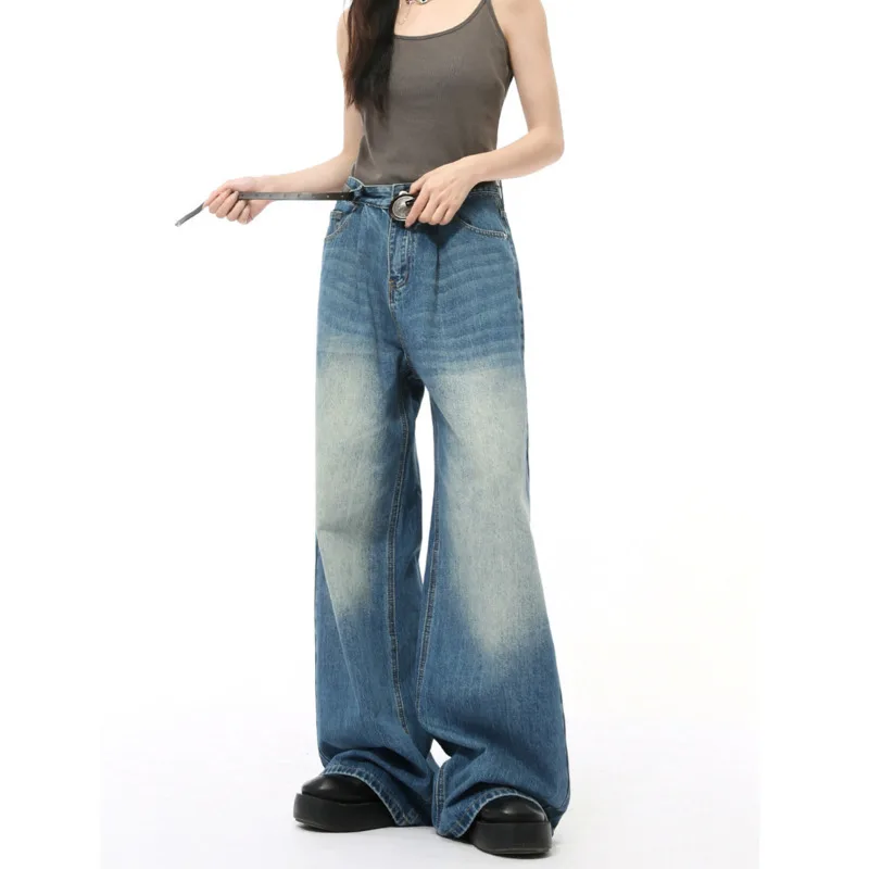 [OIMG] Autumn New Product Korean Version Grinding White Wide Leg Drop Feeling Floor Dragging Jeans