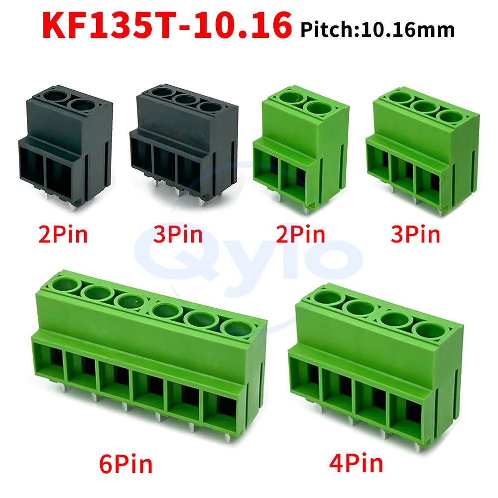 (1 pcs) KF 135T - 10.16mm PCB Screw Terminal Block Green-Black Copper Square 2~6Pin Copper Eco-Friendly Stackable 135T - 10.16