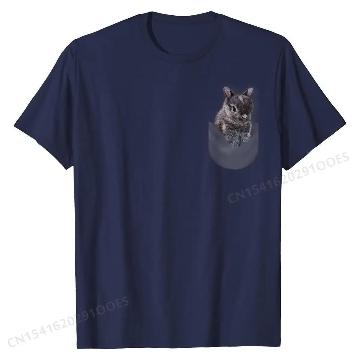 T-Shirt, Cute Gray Netherland Dwarf Bunny in Pocket,  GeekFunny Tops Tees High Quality Cotton Men's T Shirts