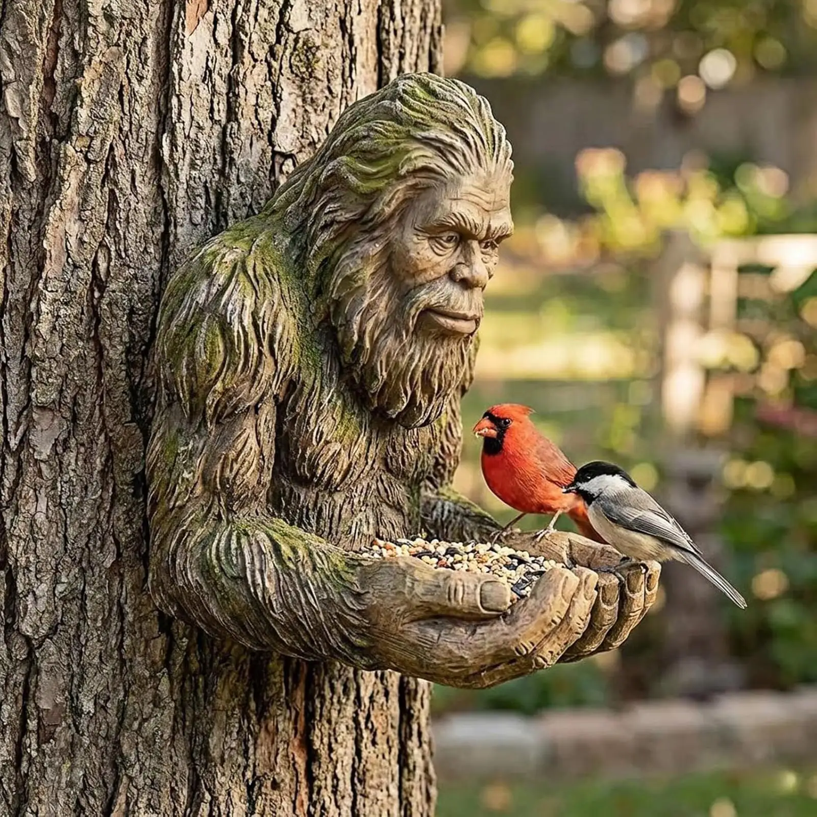1 Stück Vogelfutterhaus für den Außenbereich, dekoratives Futterhaus, Harzskulptur, Vogelfutterschale für Baum, Hinterhof, Garten, Kunstdekoration