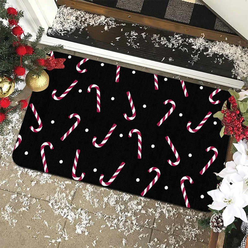 1pc 2D Flat Christmas Candy & Candle Rug, Non-Slip & Washable, for Indoor & Porch Holiday Decor
