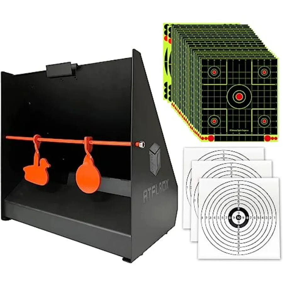 

12 inch Pellet Trap Box Target with 25pcs 12''x13'' Splatter Paper Shooting Targets for Indoor Outdoor Range Practice High Accu
