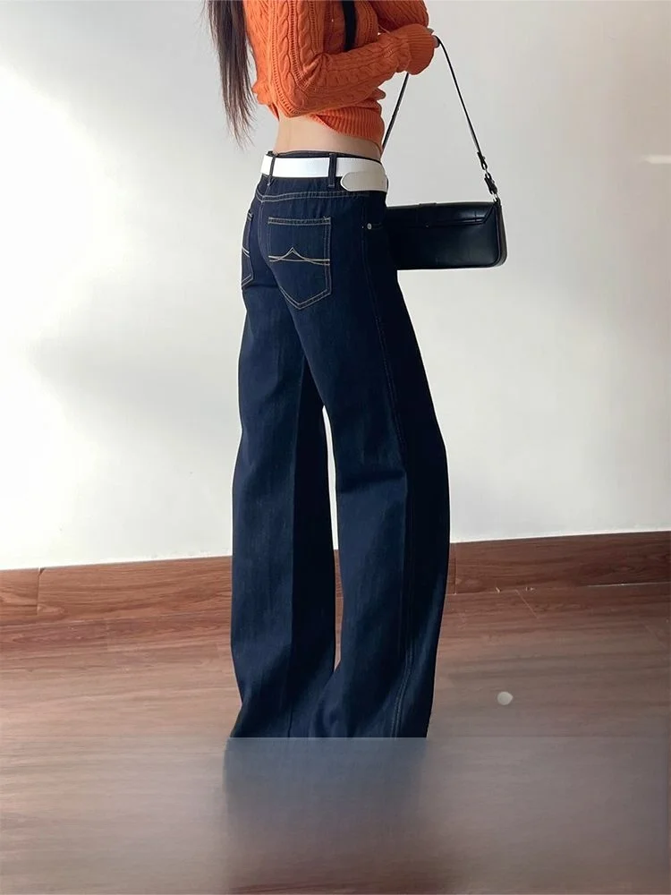 

Облегающие джинсы-клеш с низкой талией, женские осенне-зимние прямые широкие брюки, модные американские брюки, чистый цвет