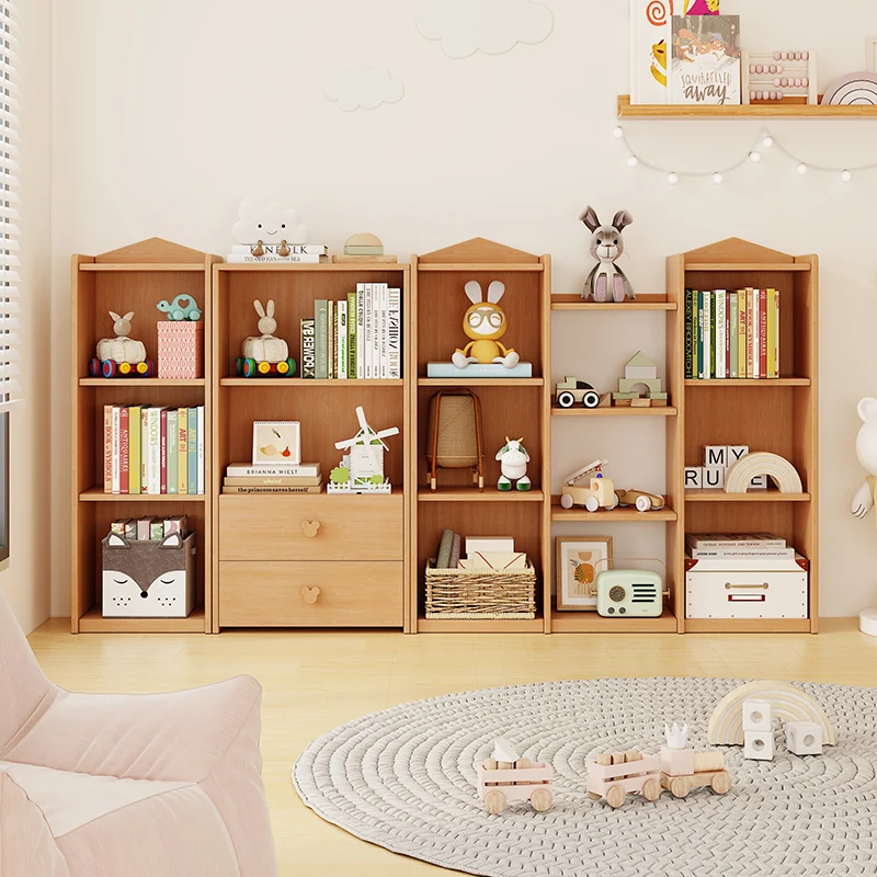 Modern design natural solid wood bookcase home decoration furniture display storage rack living room wooden bookshelf