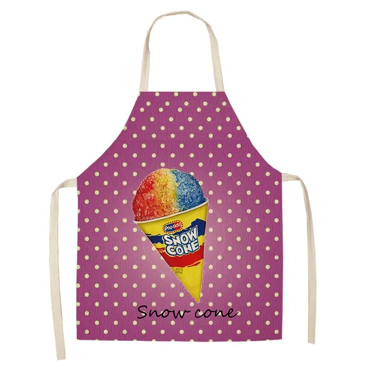 Cartoon Pastry Ice Cream Apron Printed Kitchen Aprons for Women Linen Home Cooking Coffee Baking Waist Pinafore Cleaning Tools