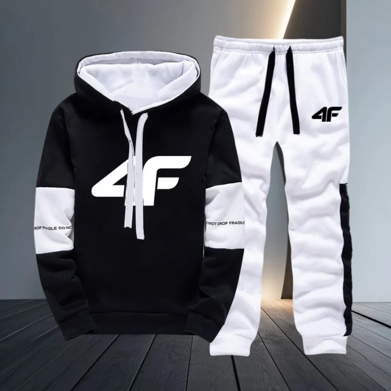 

Hot-selling Autumn and Winter High-quality Men's Casual Hoodie Set Black and White Printing Sports Comfortable Fashion Set