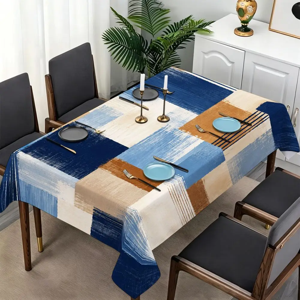 Modern abstract geometric tablecloth - Navy blue and beige are suitable for kitchens, parties, and weddingszyc