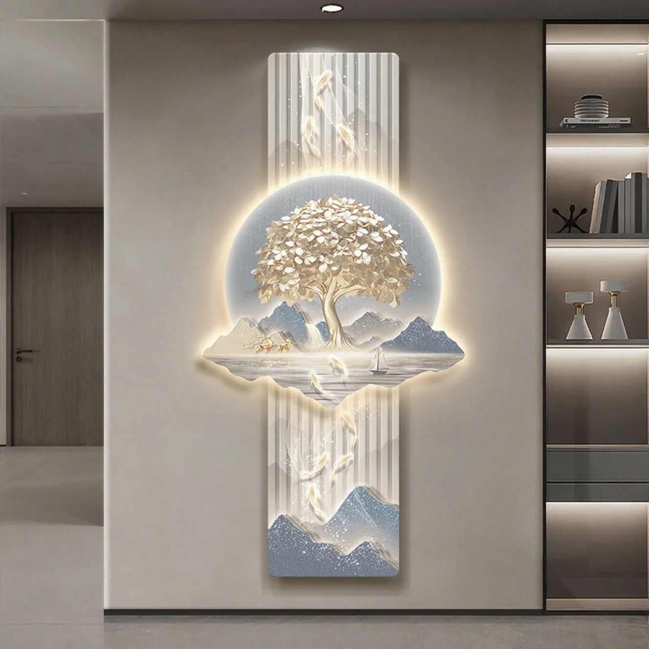 Light Luxury Entrance Decoration Painting New Chinese Style Living Room Corridor Hanging Painting Grand Entrance Wall Lamp