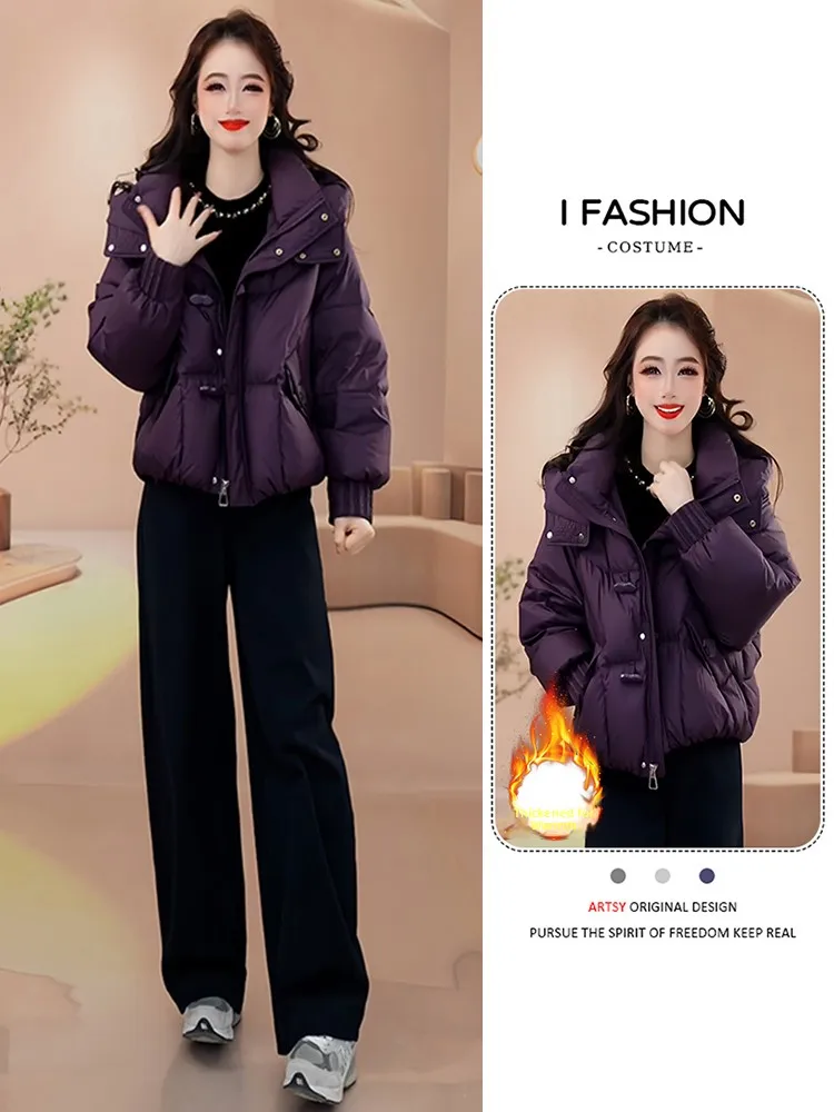 Women's Warm Zipper ort Jaet 2026 Autumn Winter New Sle Thiened Hooded down Cotton Coat Korean Sle Loose Fit