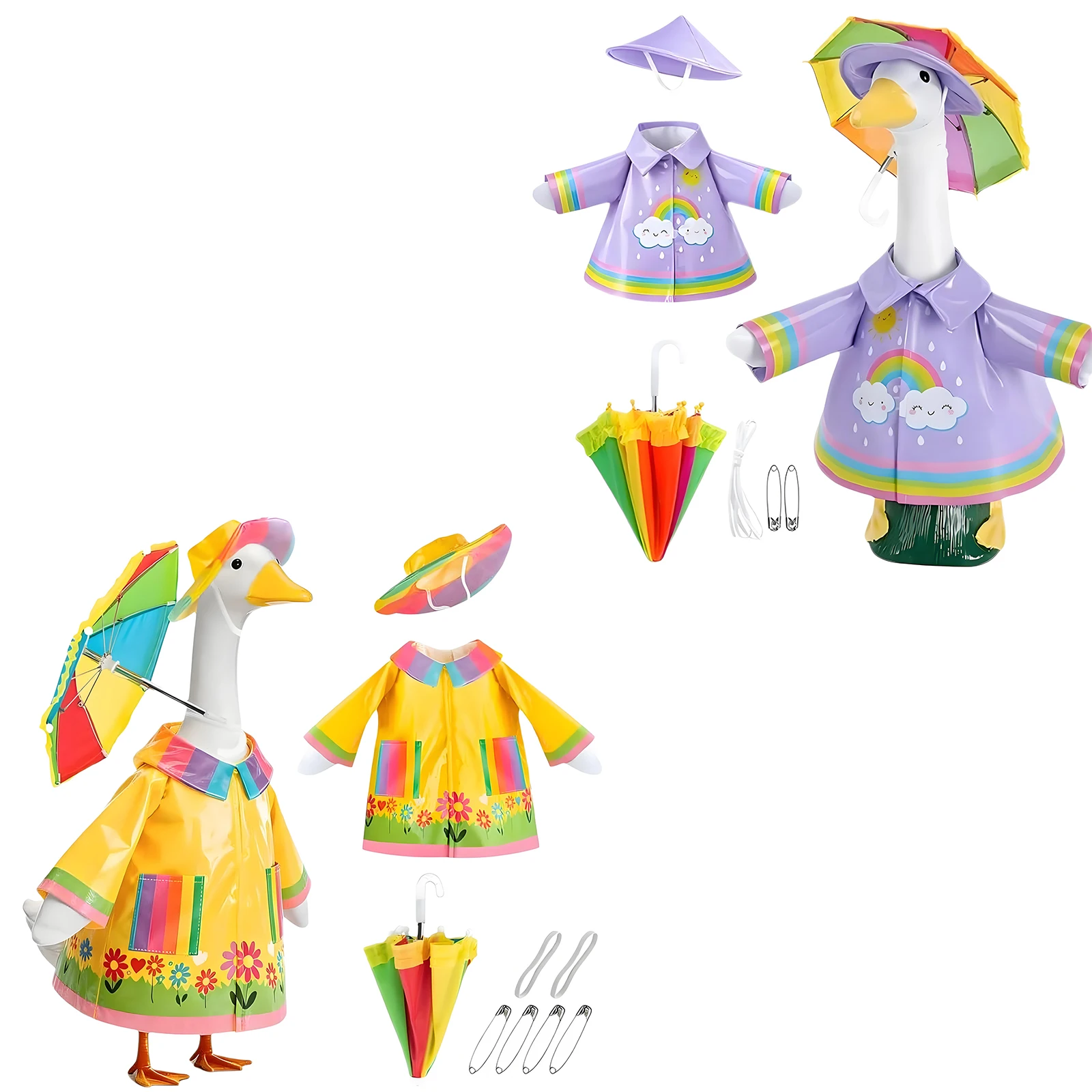 Porch Goose Outfits Lapel Print Raincoat with Umbrella And Hat Three-piece Set for Outdoor Garden Yard Patio 3