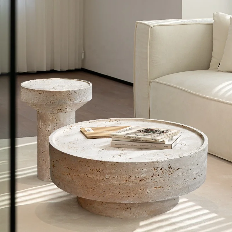Luxurious Italian travertine modern coffee table expands the living room with home furniture