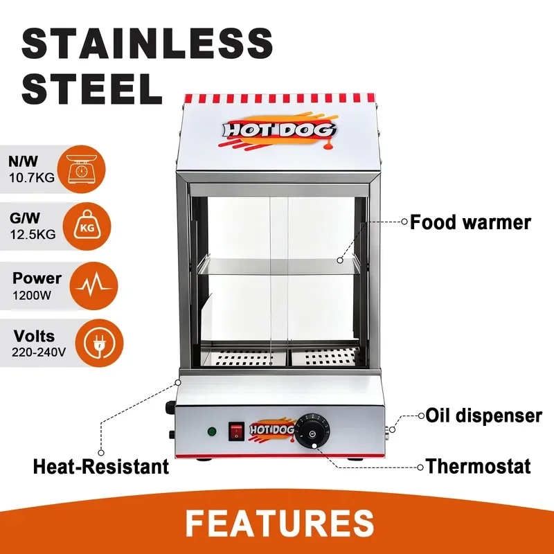 Commercial Hot Dog Warmer Display Cabinet Double Layer Glass Thermal Insulation Showcase for Cinema Mall Stall OEM ODM