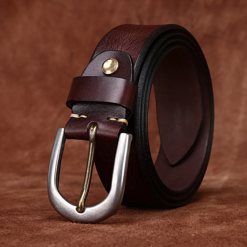 

3.8CM Men Belt Pure Cow Leather Belt Male Genuine Leather Strap Luxury Stainless Steel Pin Buckle Casual Vintage Jeans man belt