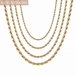 LUXUKISSKIDS 2/3/4/5mm Rope Twist Chains Stainless Steel Waterproof No Fade Choker Necklace For Women/Man Golden Jewelry cainiao