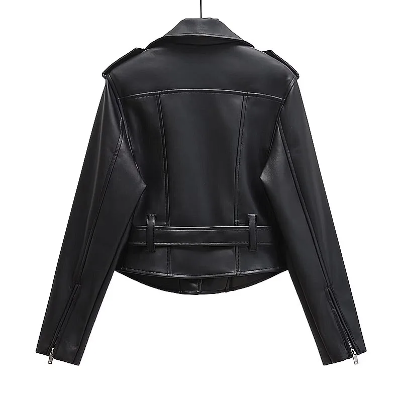 Women\'s Autumn Jacket Women Vintage Faux Leather Coat Fashion Lapel Collar Motorcycle Pu Overcoat Female Casual Tops Clothing