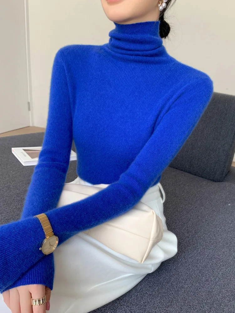 Women Long Sleeve Knitted Pullover Casual Solid Slim Sweater 2026 Autumn Winter Turtleneck Warm Jumper Simple Base Layer Top