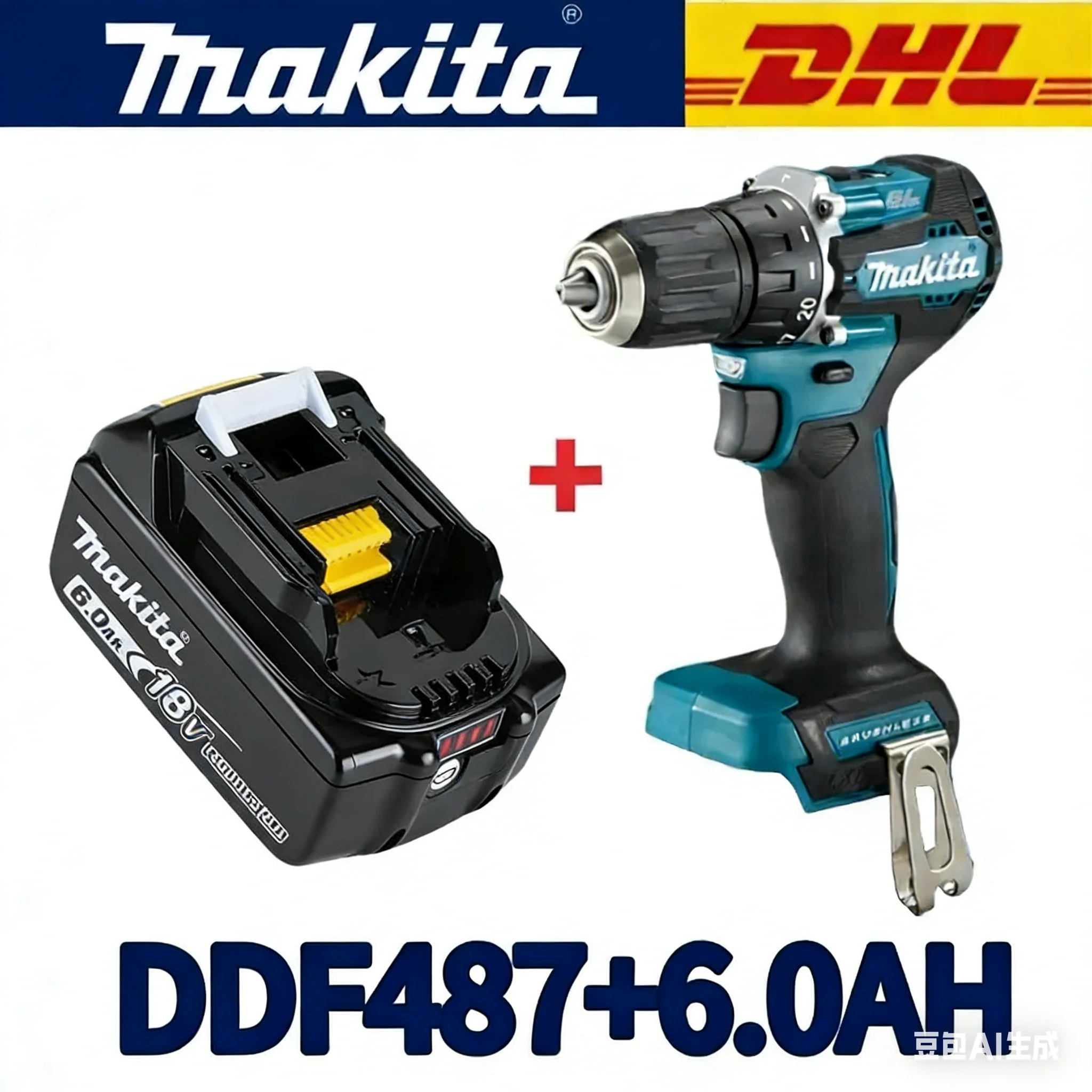 

100% Makita DDF487 DDF487 18V Screwdriver Brushless Drill Impact Drill Power Tool Makita 18V Battery️️️