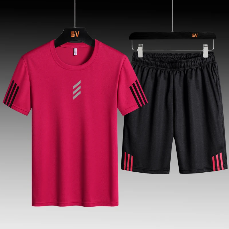 Mode Heren Sportpak Sneldrogend Oefening Klein Mesh Mesh T-Shirt + Strandshort Zomer Boetiek Buitensport 2-delige Set