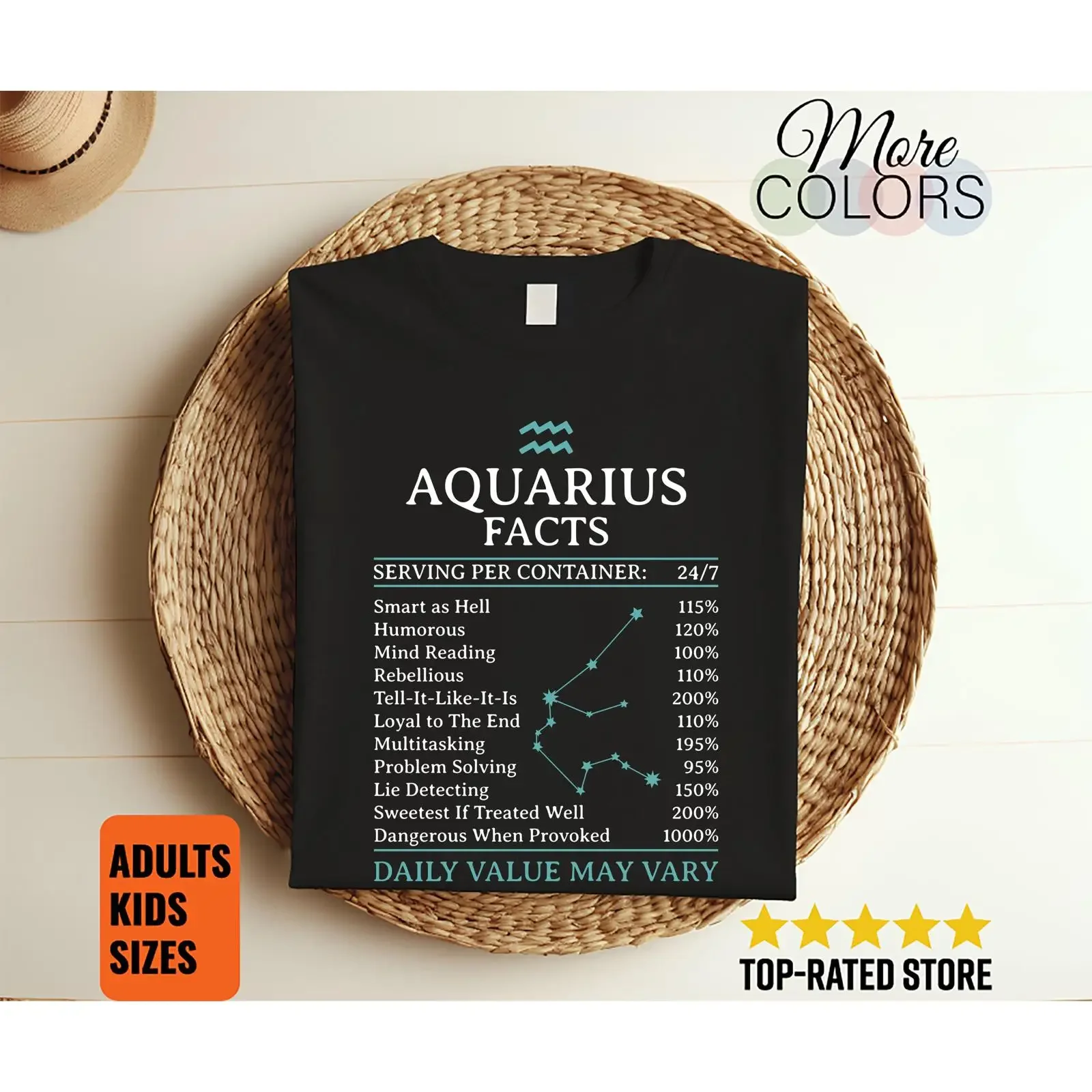 Aquarius Facts T Shirt Zodiac Astrology Horoscope Star Sign Funny Birthday  vintage Washed graphic streetwear fashion Unisex