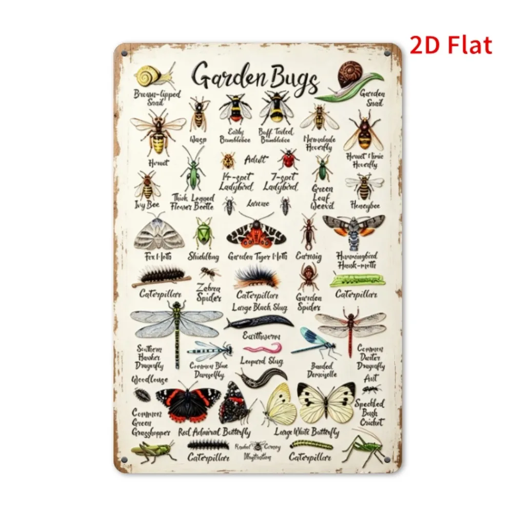 CIFBUY Vintage Garden Bugs Identification Chart Aluminum Wall Art Waterproof Durable Metal Sign for Home Bar Garage Patio Decor